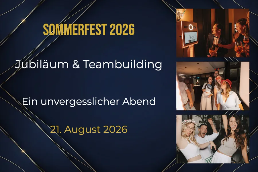Fotobox-Layout Sommerfest mit Text links und drei Fotos rechts